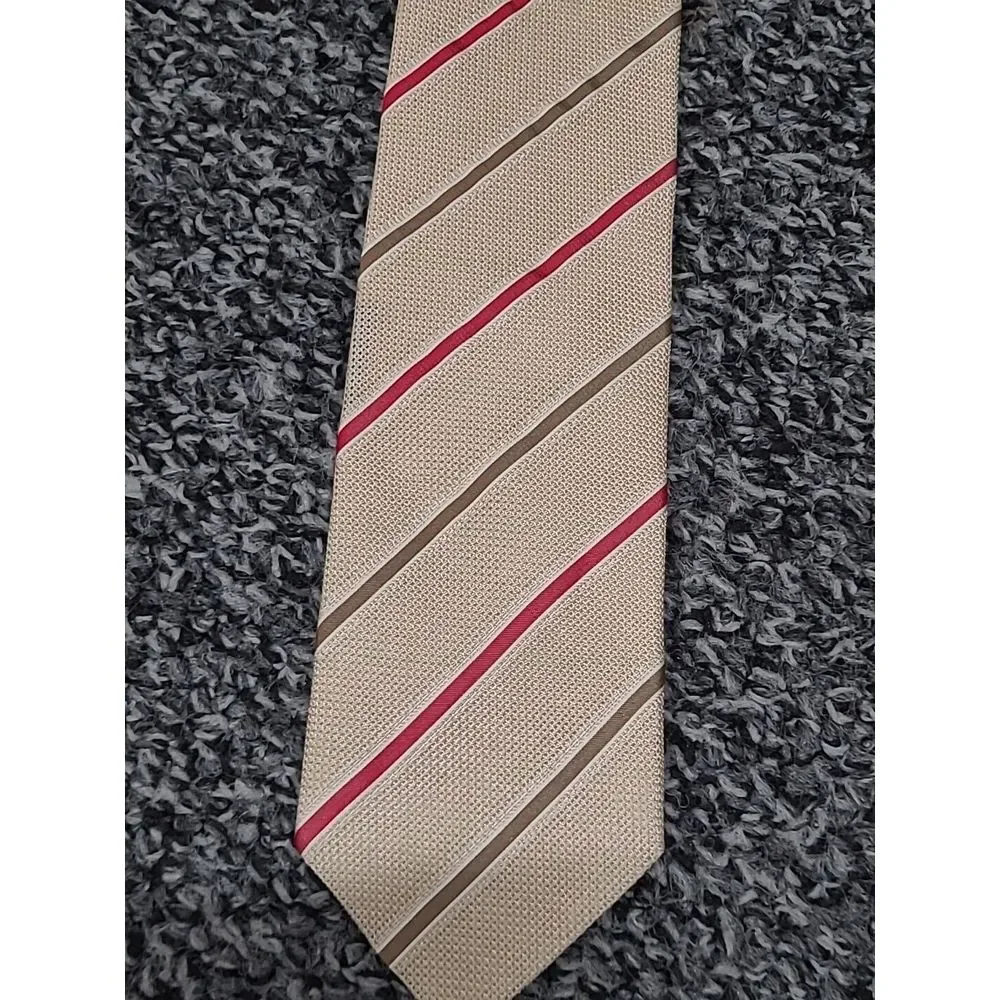 Ermenegildo Zegna‎ Tie Striped Cream Red Stripe Silk Necktie 58/3.75